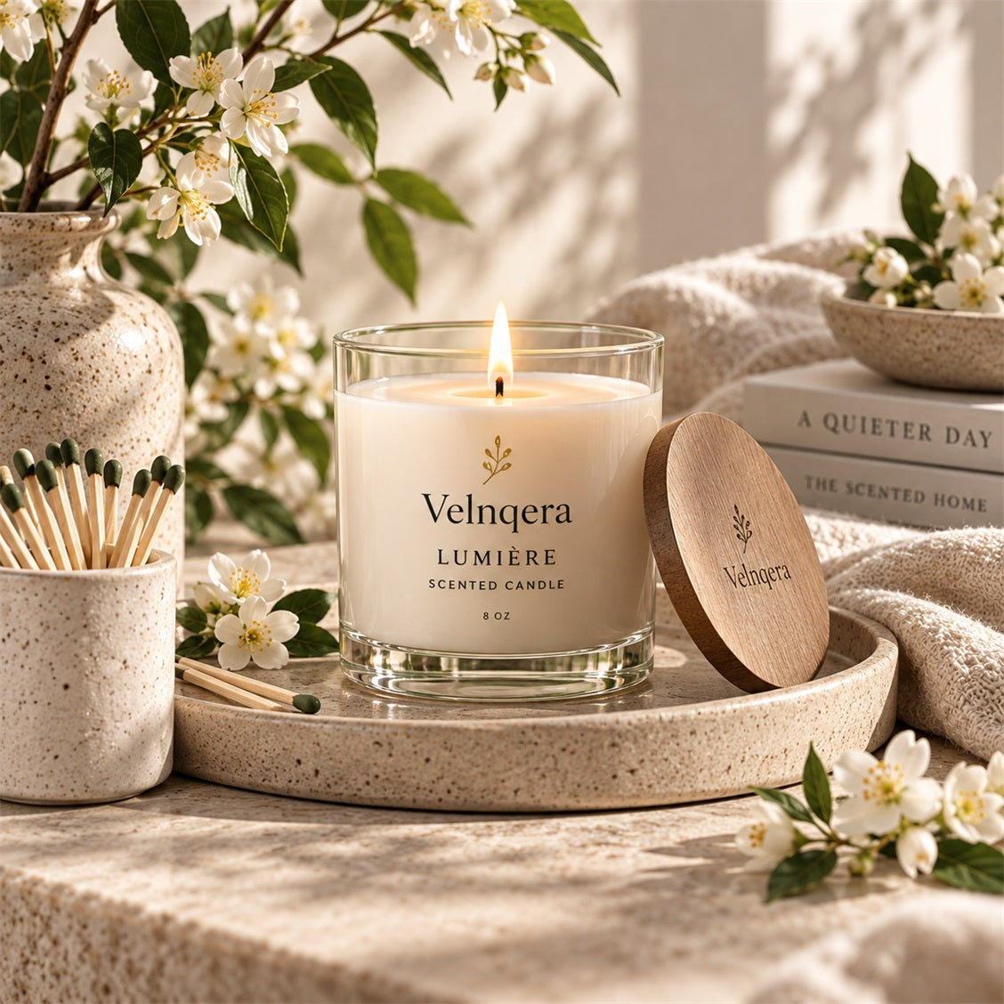 Velnqera White Blossom & Sage Scented Candle - product view