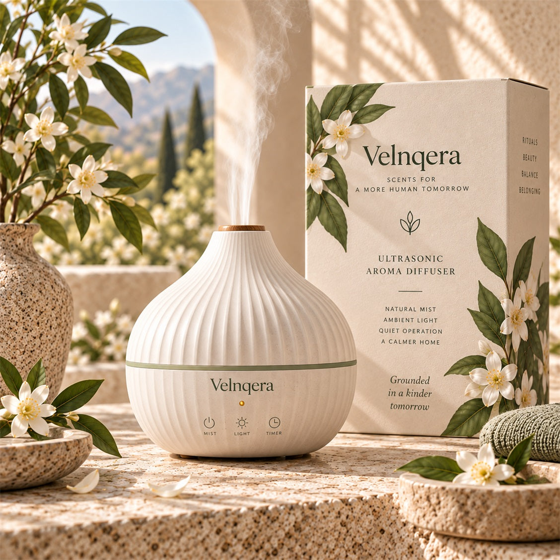 Velnqera Sculpted Ultrasonic Aroma Diffuser - lifestyle view