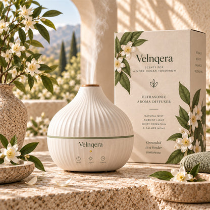 Velnqera Sculpted Ultrasonic Aroma Diffuser - lifestyle view