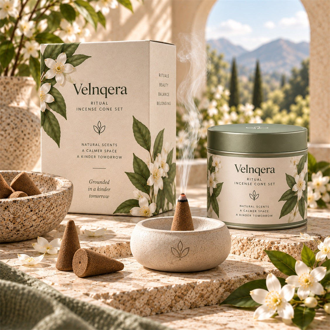 Velnqera Ritual Incense Cone Set - lifestyle view