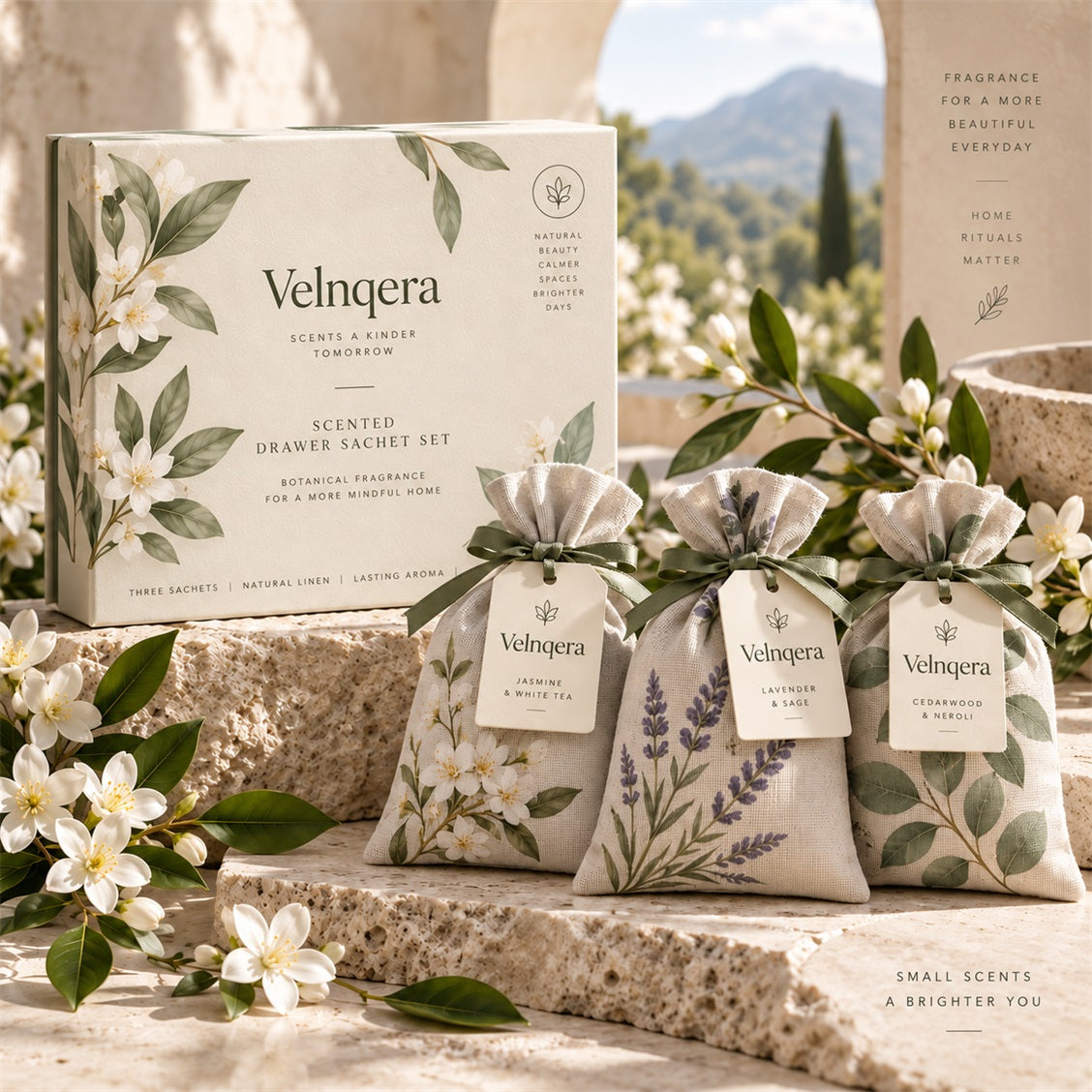 Velnqera Botanical Drawer Sachet Trio - lifestyle view